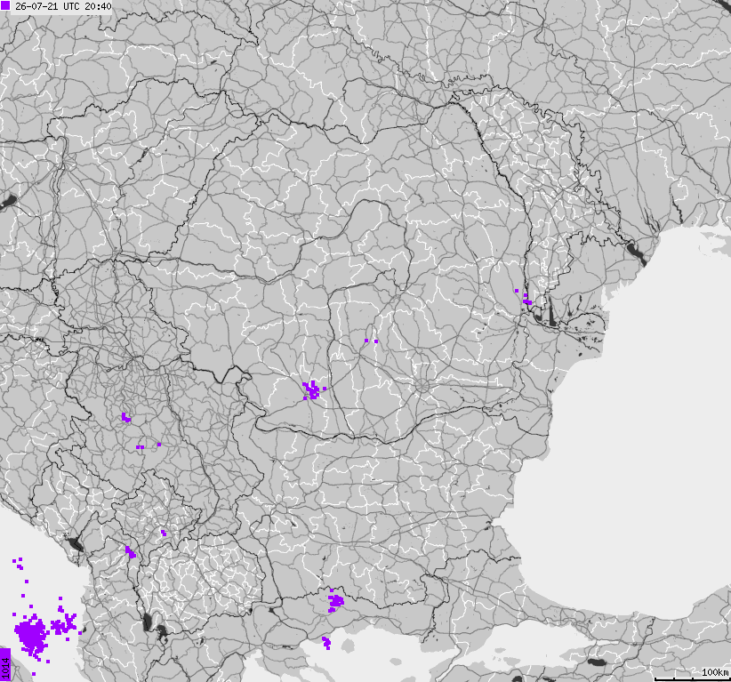 Map of lightnings Bulgaria, Moldavia, Romania