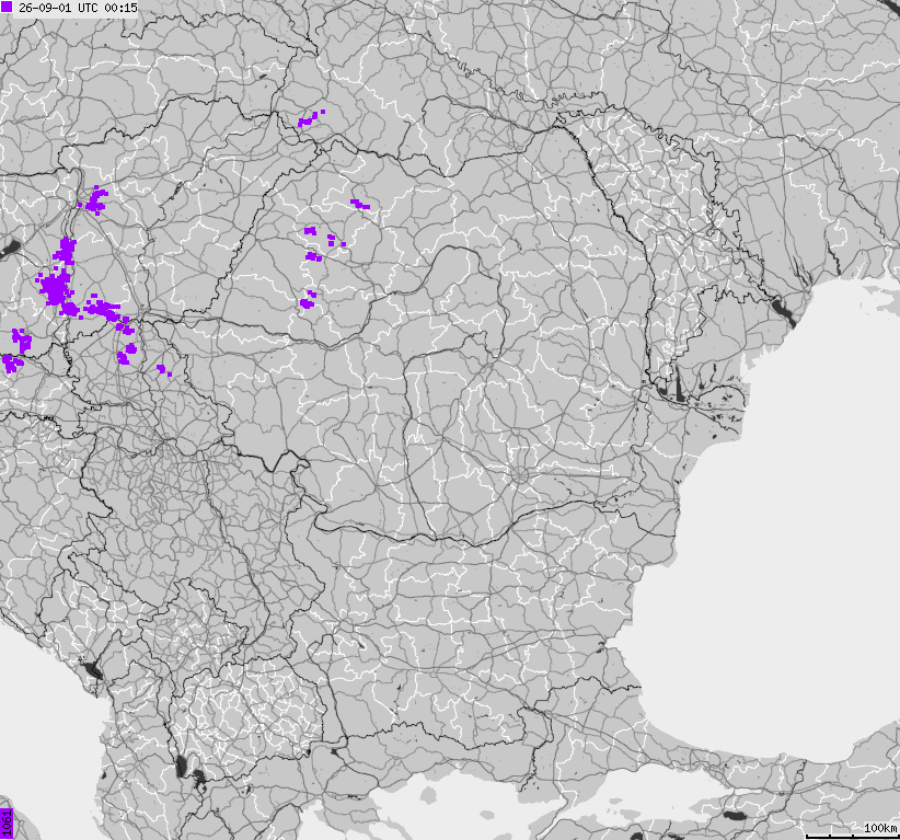 Mapa wyładowań atmosferycznych Bułgarii, Mołdawii, Rumunii