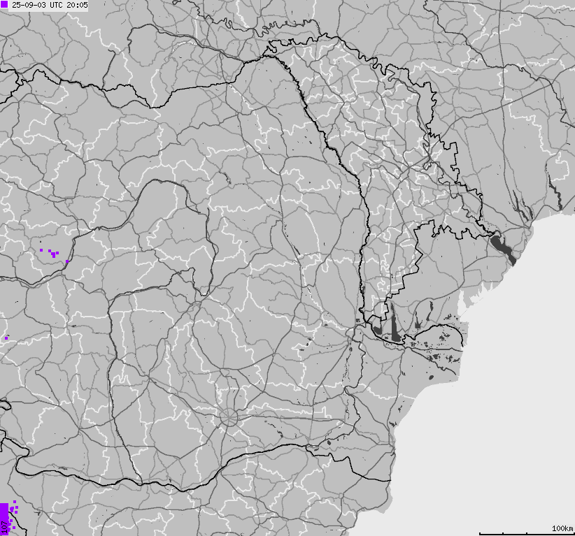 Mapa wyładowań atmosferycznych Bułgarii, Mołdawii, Rumunii