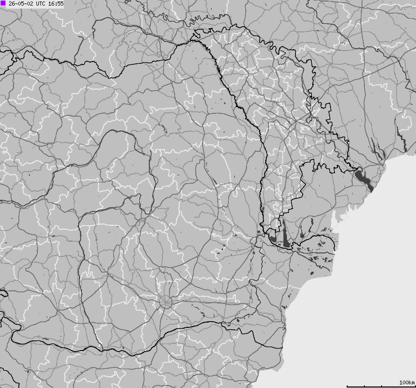 Mapa wyładowań atmosferycznych Bułgarii, Mołdawii, Rumunii