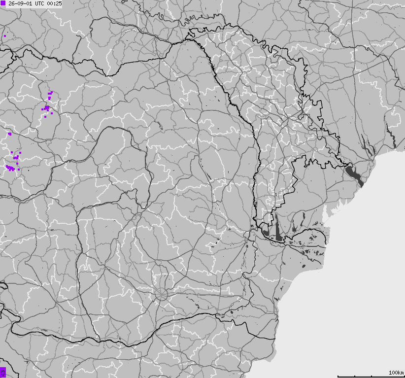 Mapa wyładowań atmosferycznych Bułgarii, Mołdawii, Rumunii