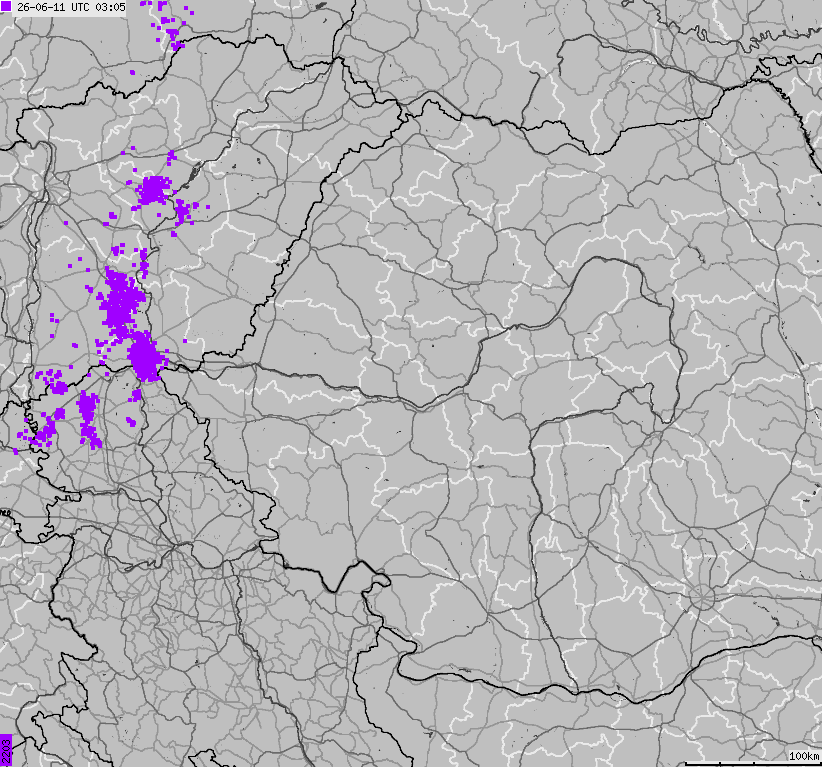 Map of lightnings Bulgaria, Moldavia, Romania