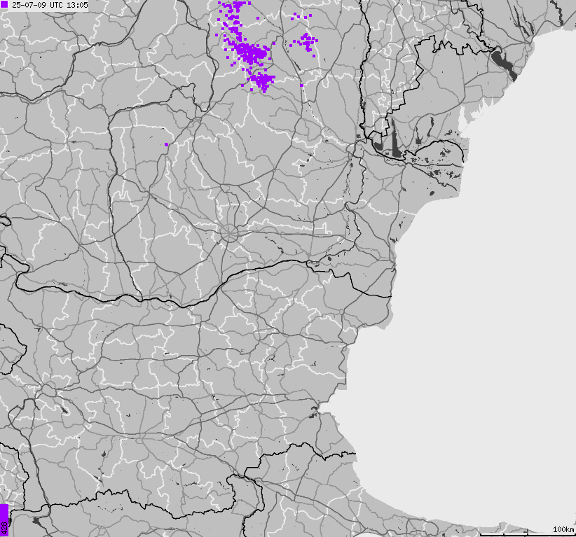Map of lightnings Bulgaria, Moldavia, Romania