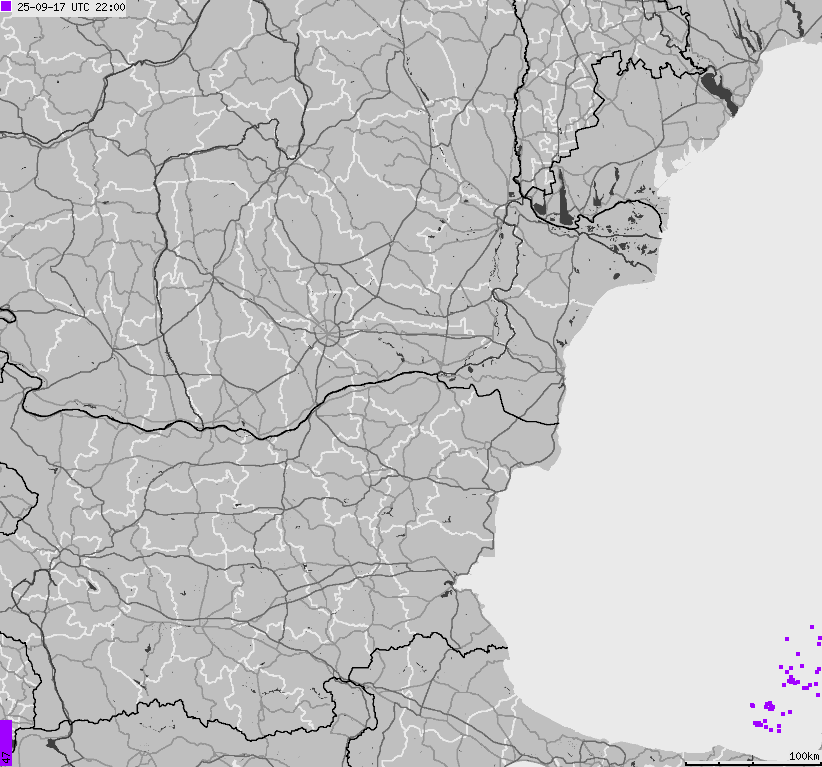 Mapa wyładowań atmosferycznych Bułgarii, Mołdawii, Rumunii