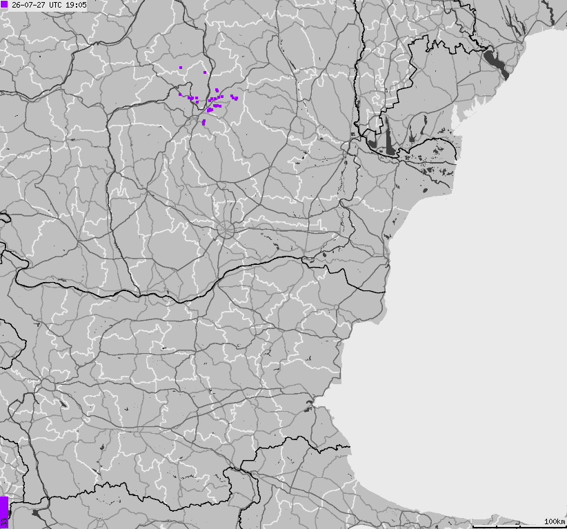 Mapa wyładowań atmosferycznych Bułgarii, Mołdawii, Rumunii