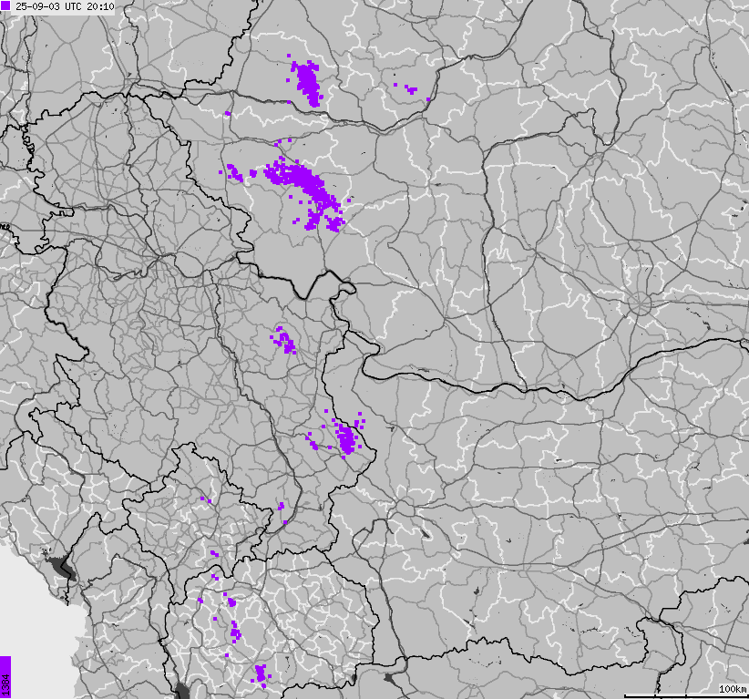 Mapa wyładowań atmosferycznych Bułgarii, Mołdawii, Rumunii