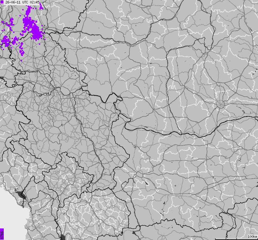 Map of lightnings Bulgaria, Moldavia, Romania
