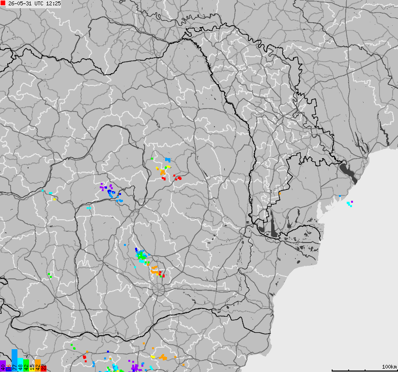 Mapa wyładowań atmosferycznych Bułgarii, Mołdawii, Rumunii