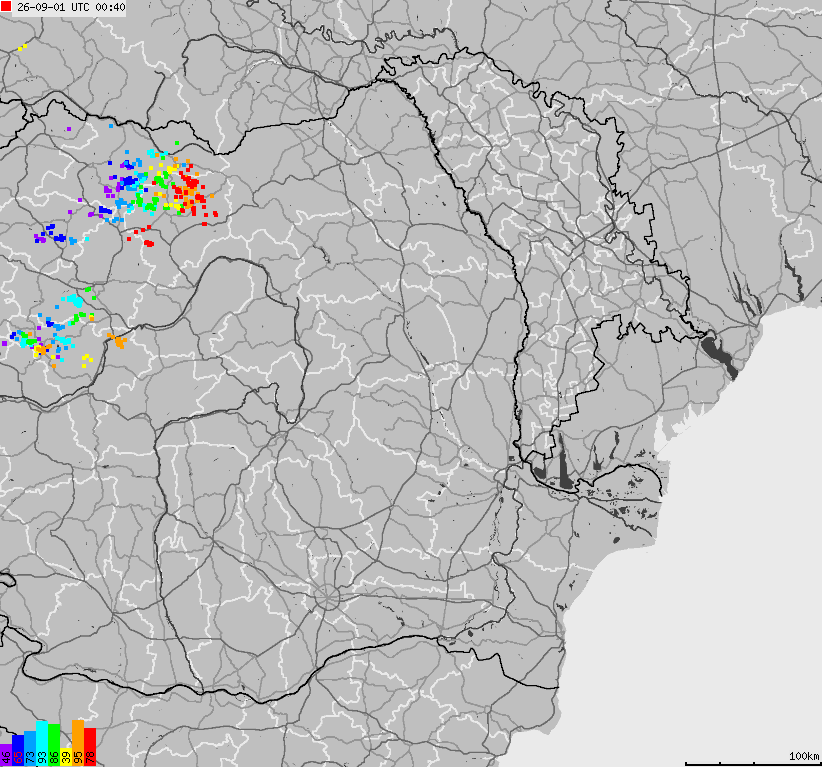 Mapa wyładowań atmosferycznych Bułgarii, Mołdawii, Rumunii