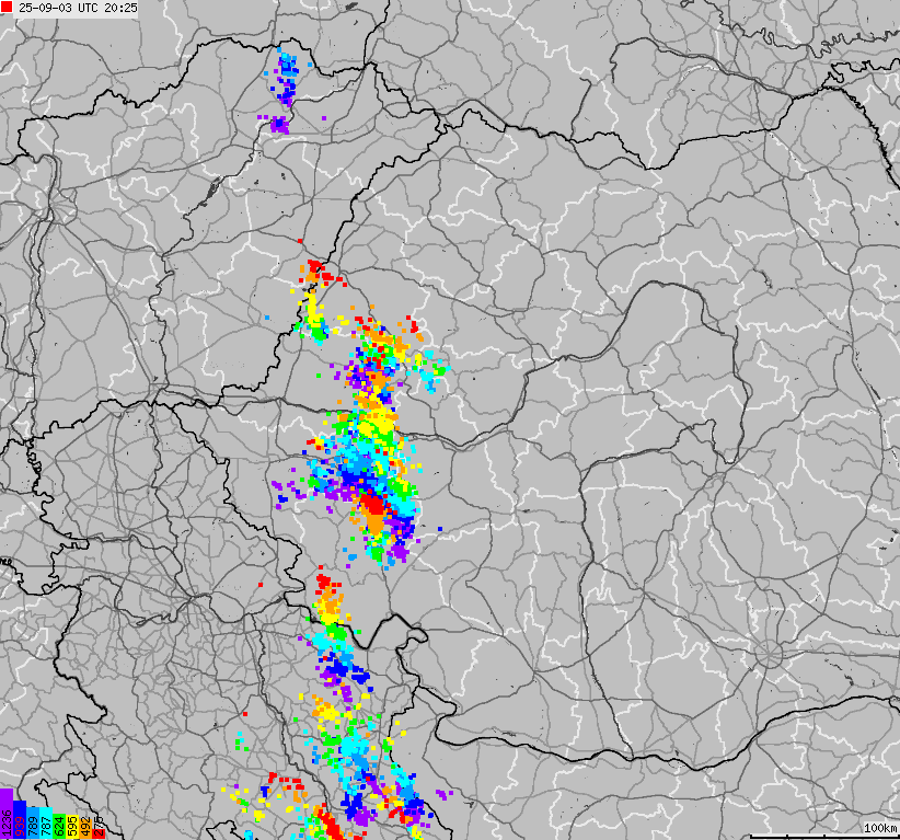 Map of lightnings Bulgaria, Moldavia, Romania