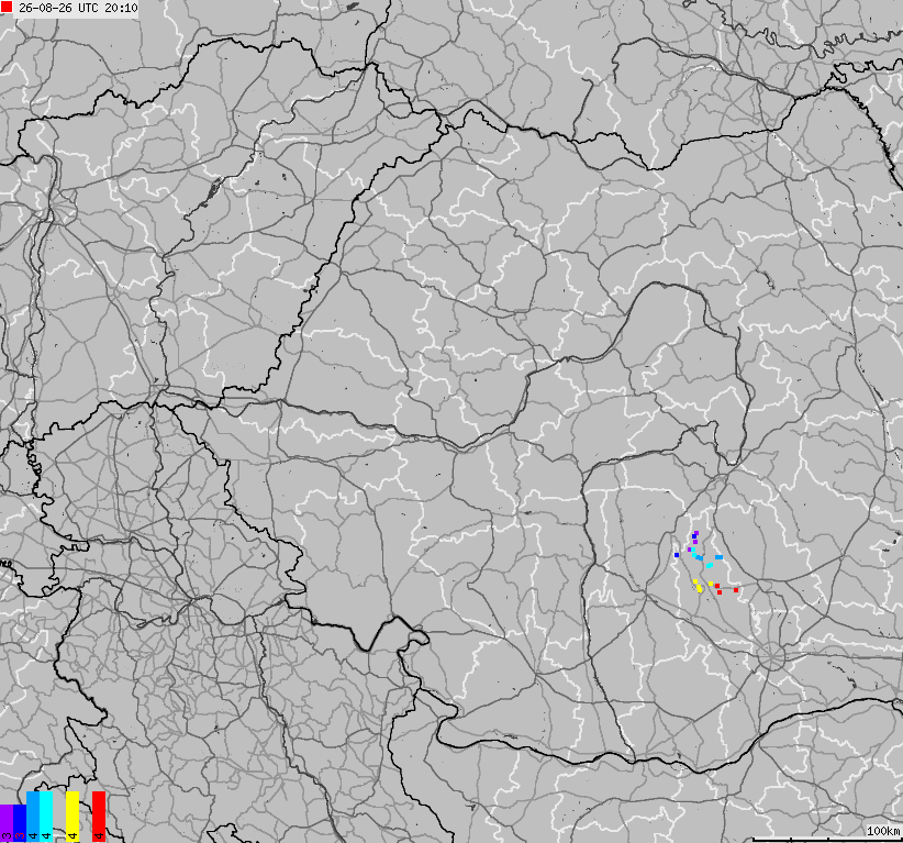 Map of lightnings Bulgaria, Moldavia, Romania