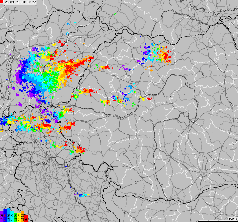 Mapa wyładowań atmosferycznych Bułgarii, Mołdawii, Rumunii