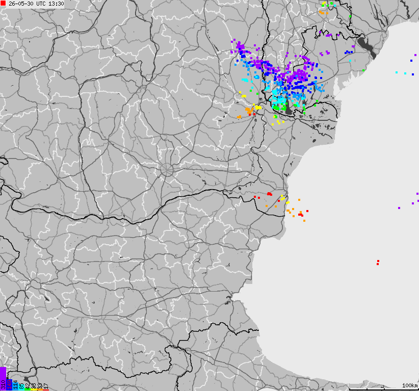 Map of lightnings Bulgaria, Moldavia, Romania