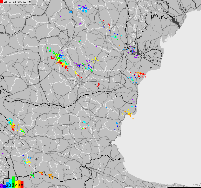 Map of lightnings Bulgaria, Moldavia, Romania