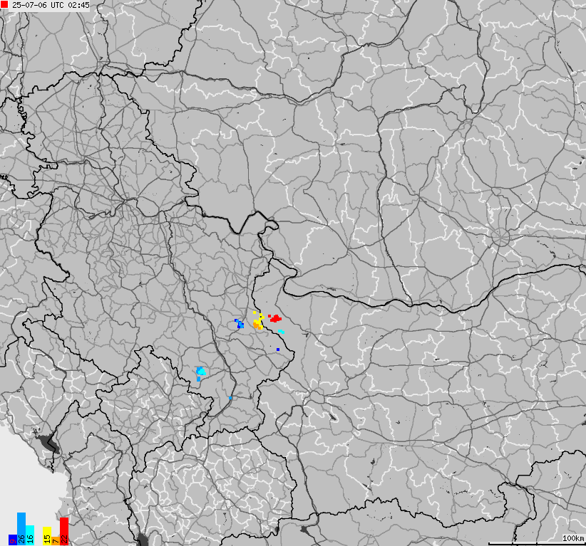 Mapa wyładowań atmosferycznych Bułgarii, Mołdawii, Rumunii