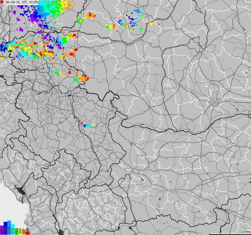 Mapa wyładowań atmosferycznych Bułgarii, Mołdawii, Rumunii