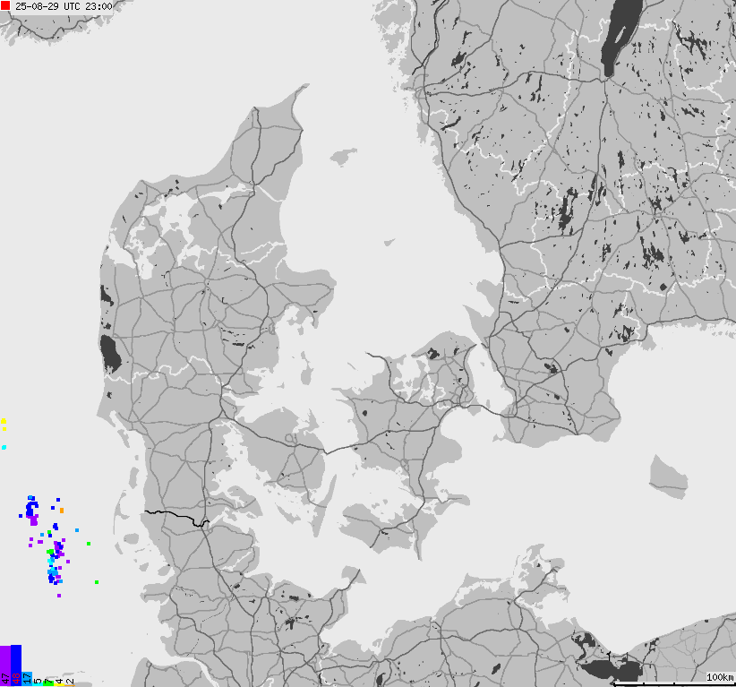 Map of lightnings across Denmark