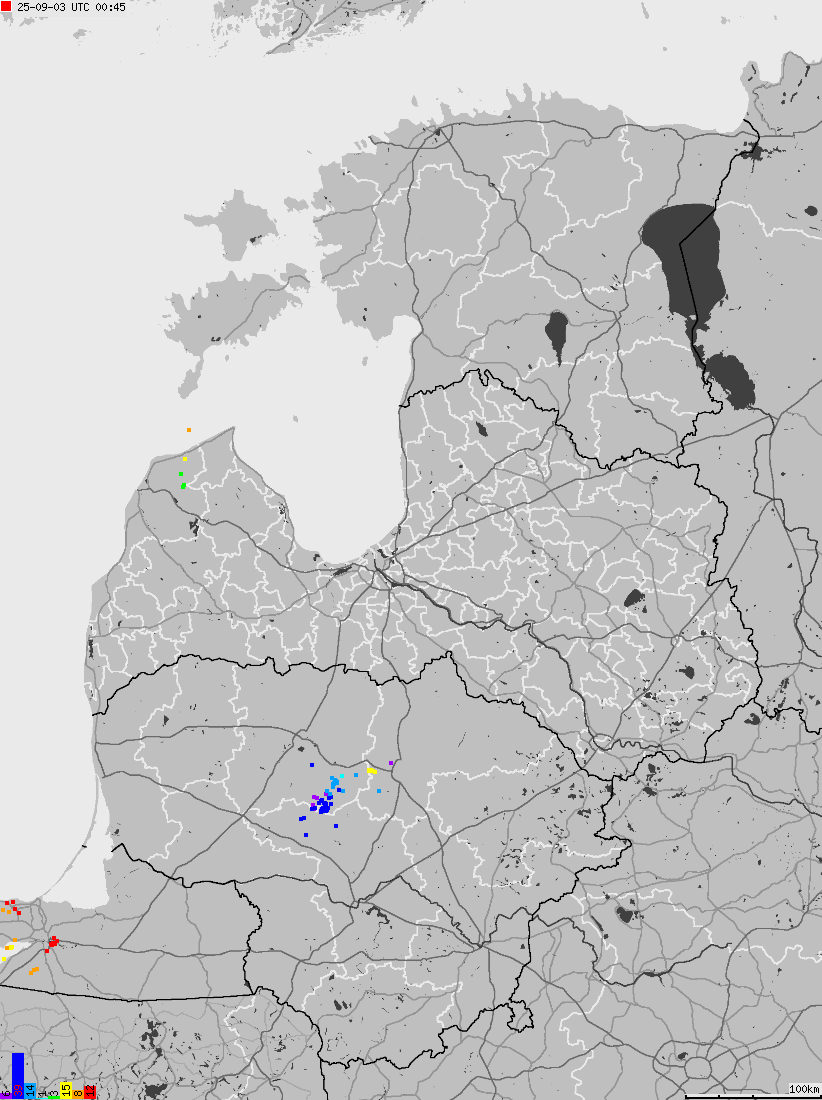 Map of lightnings across Estonia, Latvia, Lithuania
