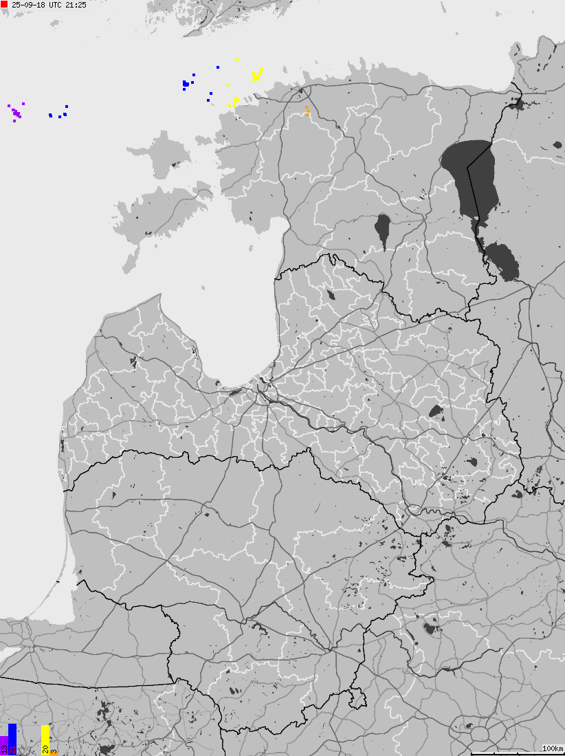 Map of lightnings across Estonia, Latvia, Lithuania