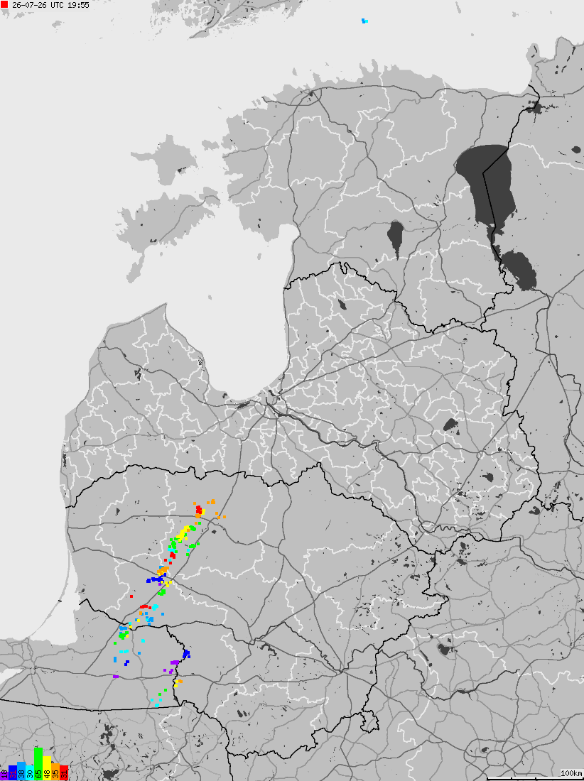 Mapa wyładowań atmosferycznych na obszarze Estonii, Litywy, Łotwy