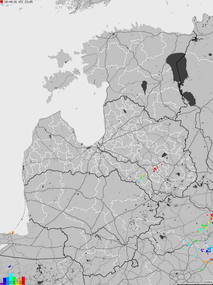 Mapa wyładowań atmosferycznych na obszarze Estonii, Litywy, Łotwy