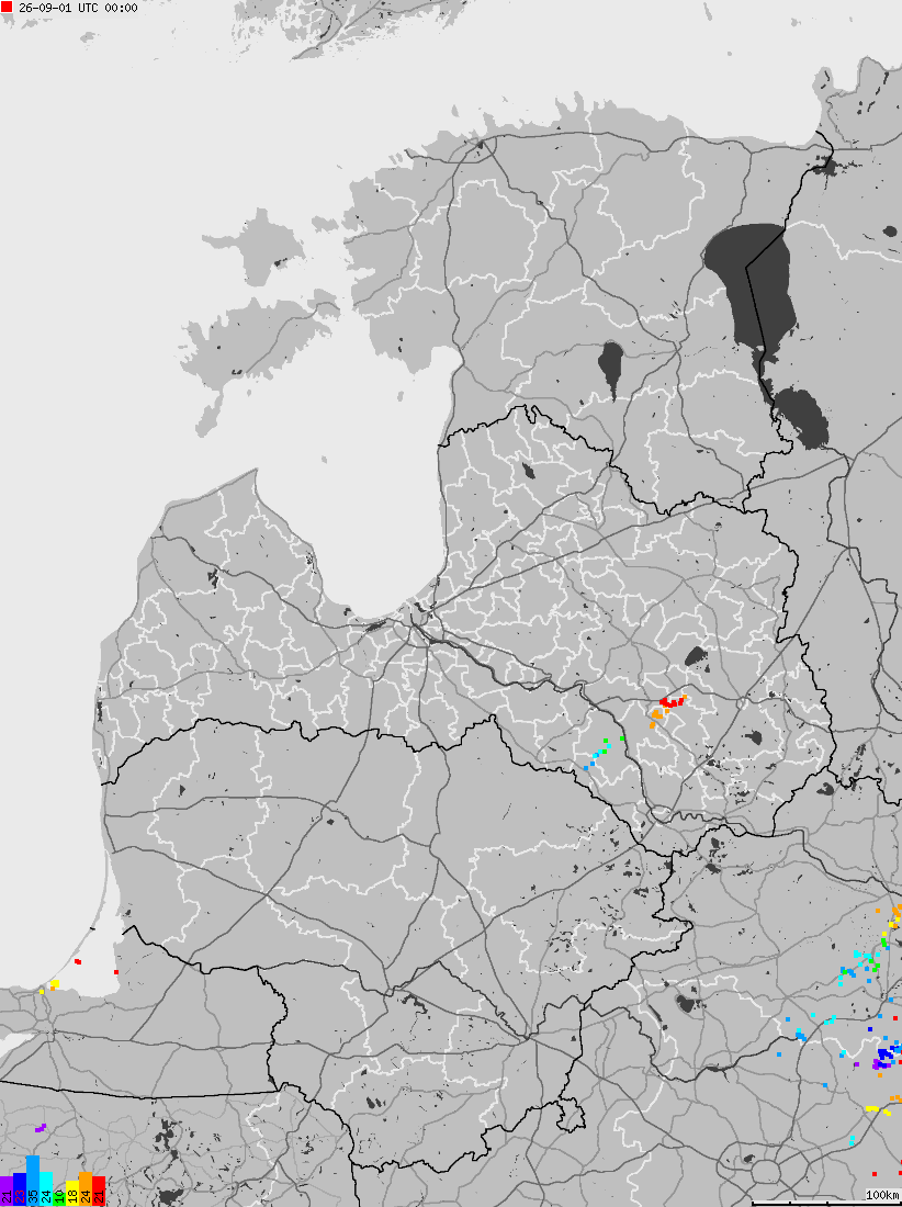 Map of lightnings across Estonia, Latvia, Lithuania