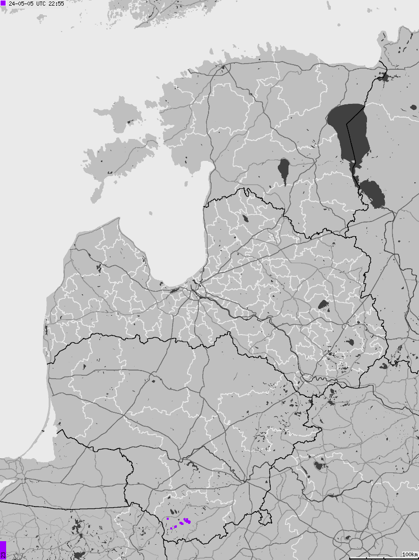 Mapa wyładowań atmosferycznych na obszarze Estonii, Litywy, Łotwy