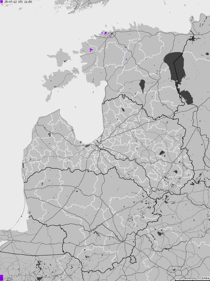 Map of lightnings across Estonia, Latvia, Lithuania