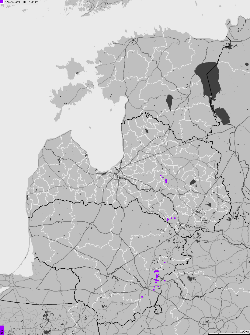 Map of lightnings across Estonia, Latvia, Lithuania