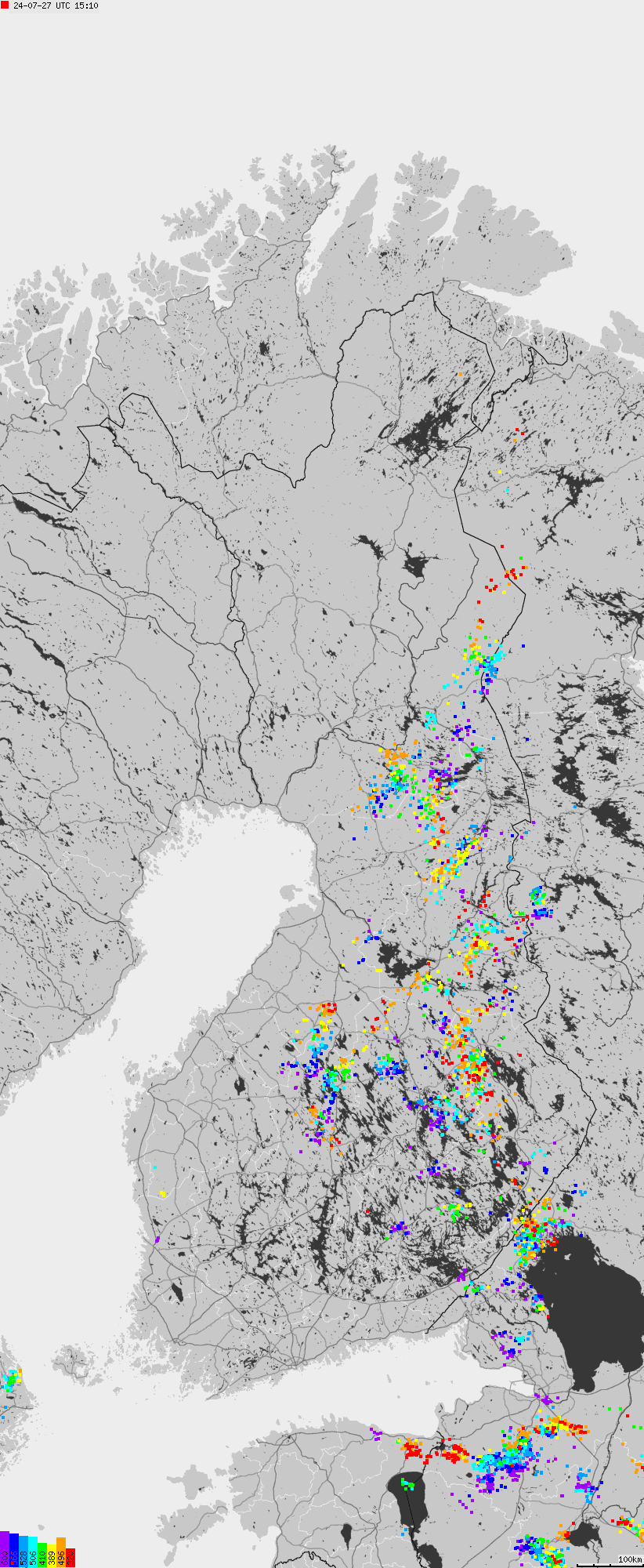 Map of lightnings across Finland