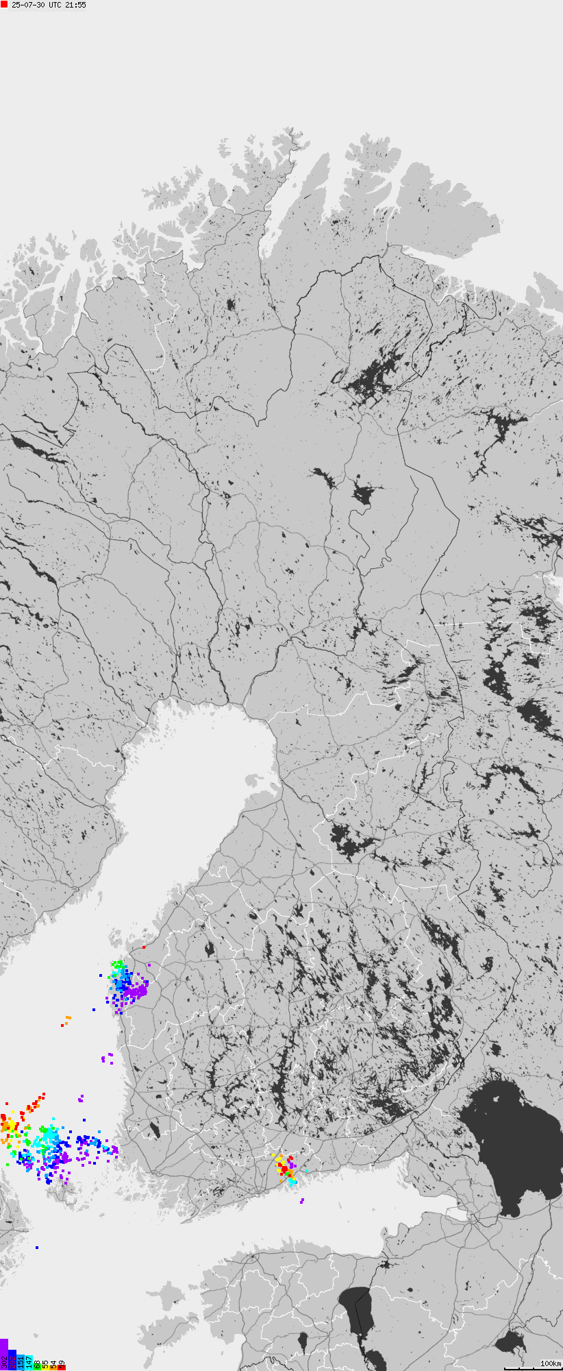 Map of lightnings across Finland