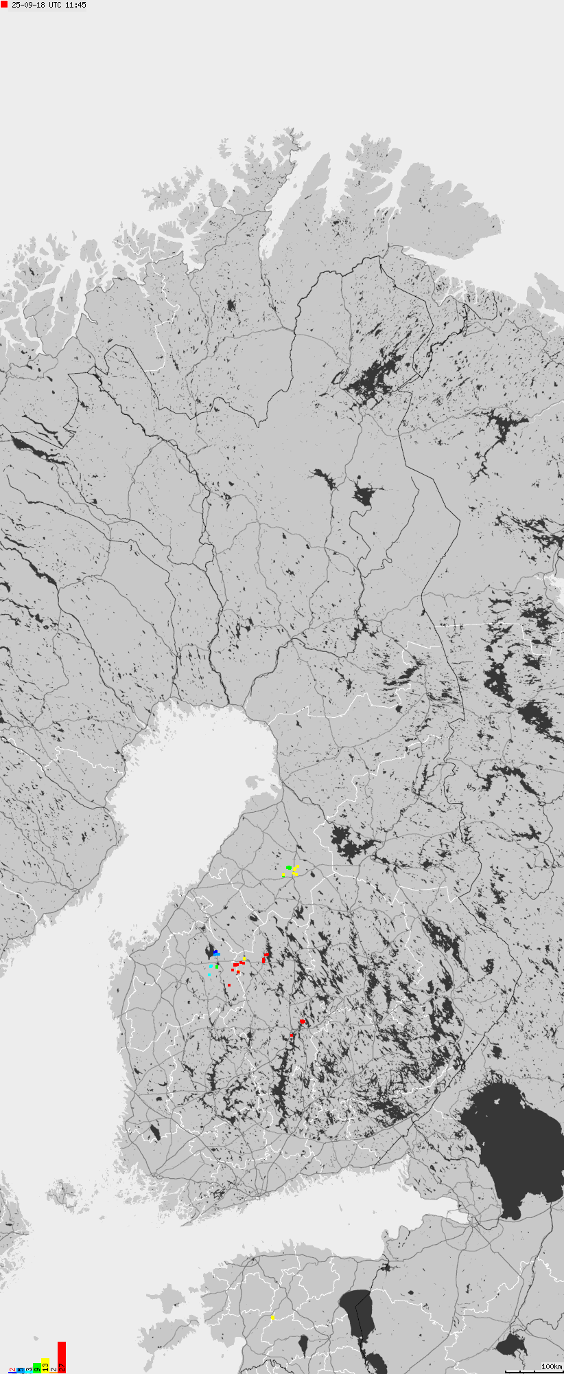 Map of lightnings across Finland