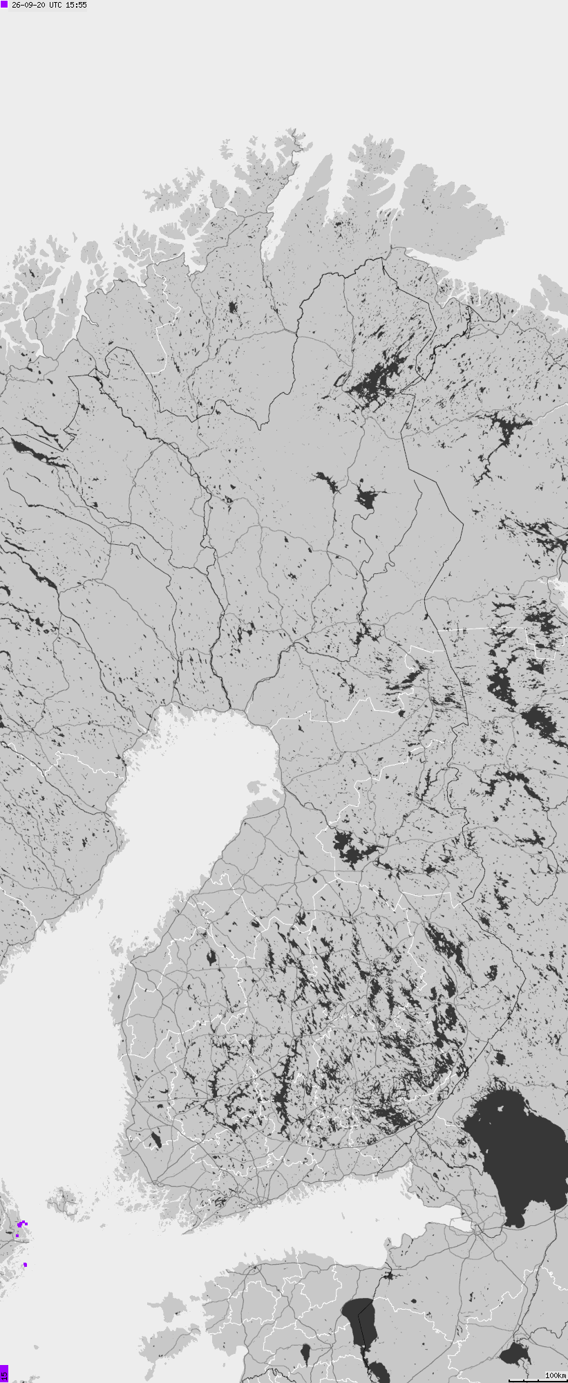 Map of lightnings across Finland