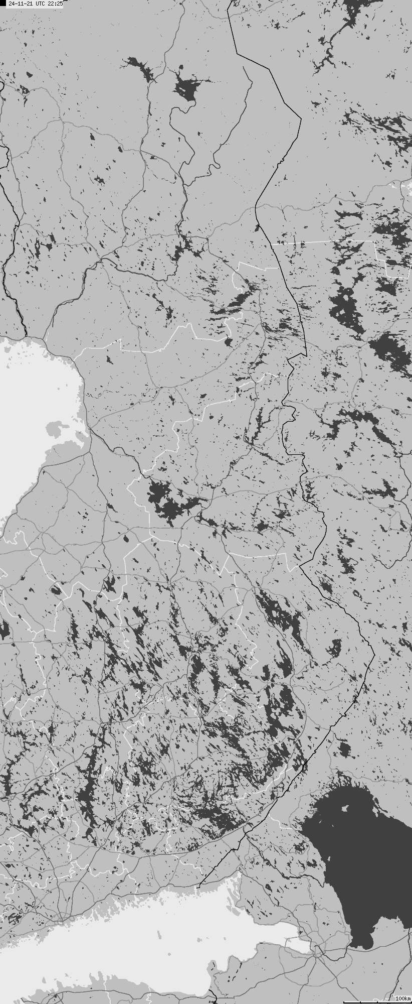 Mapa wyładowań atmosferycznych na obszarze Finlandii