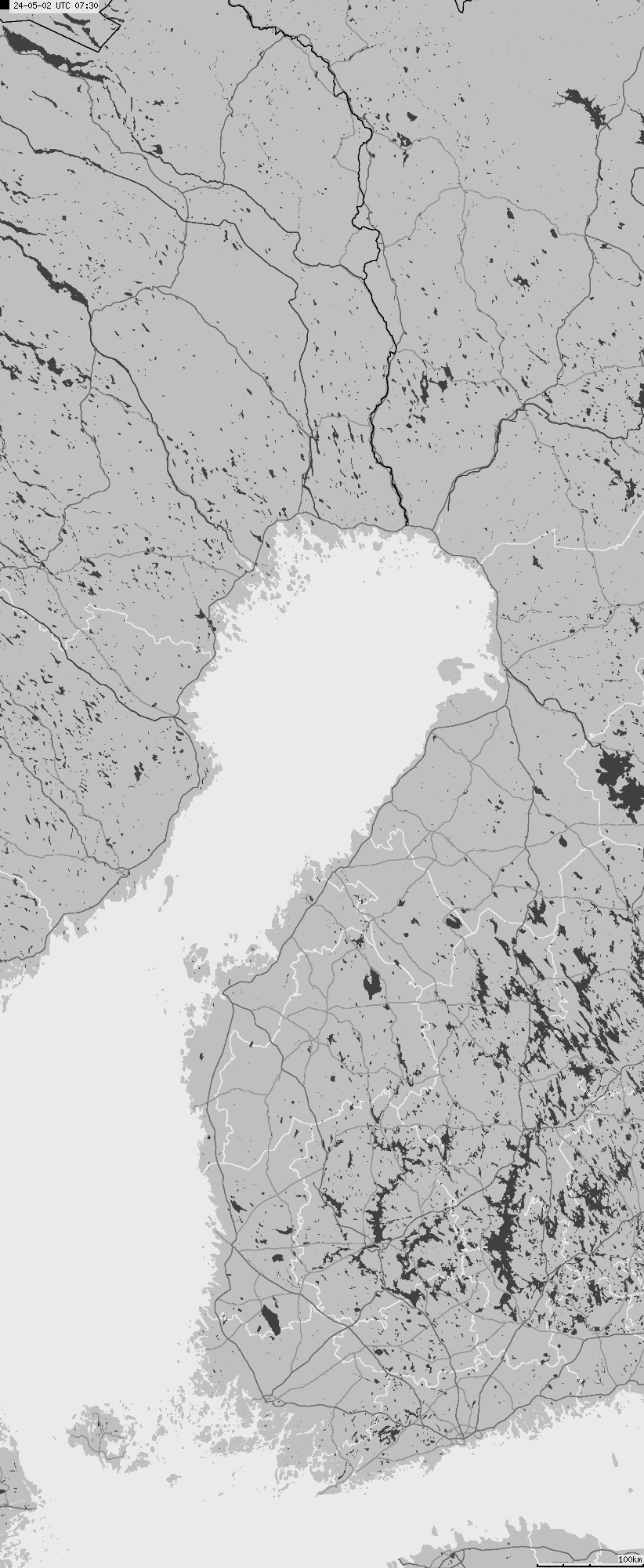 Mapa wyładowań atmosferycznych na obszarze Finlandii