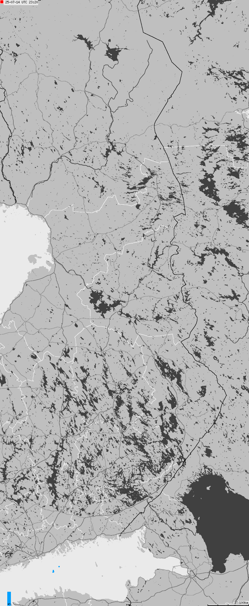 Mapa wyładowań atmosferycznych na obszarze Finlandii