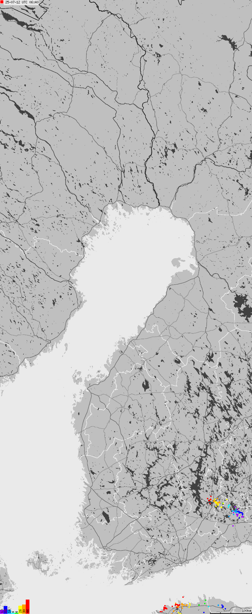 Mapa wyładowań atmosferycznych na obszarze Finlandii