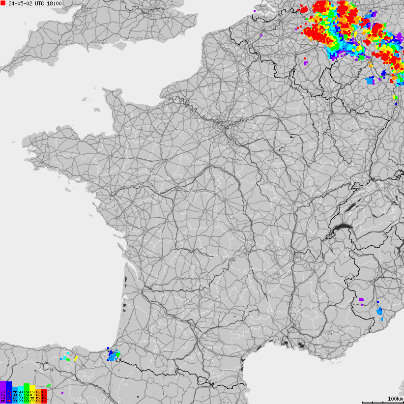 Map of lightnings France