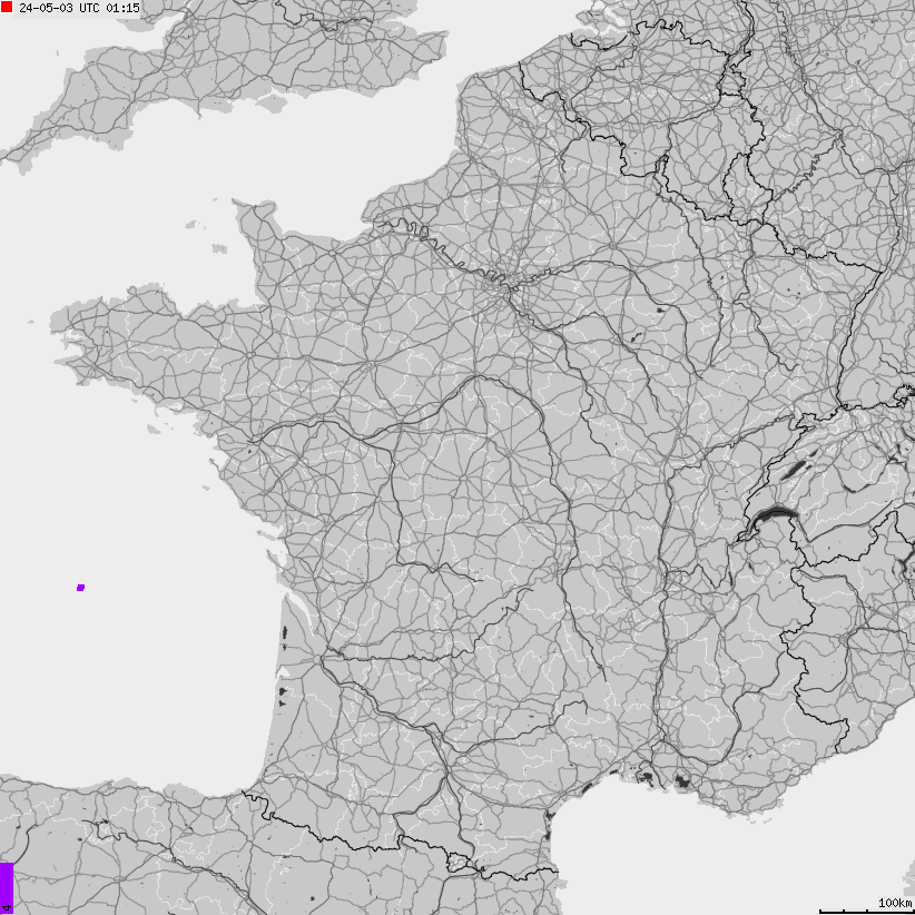 Mapa wyładowań atmosferycznych Francji