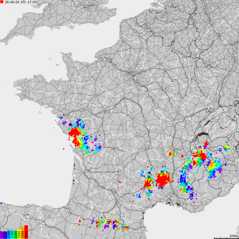 Map of lightnings France
