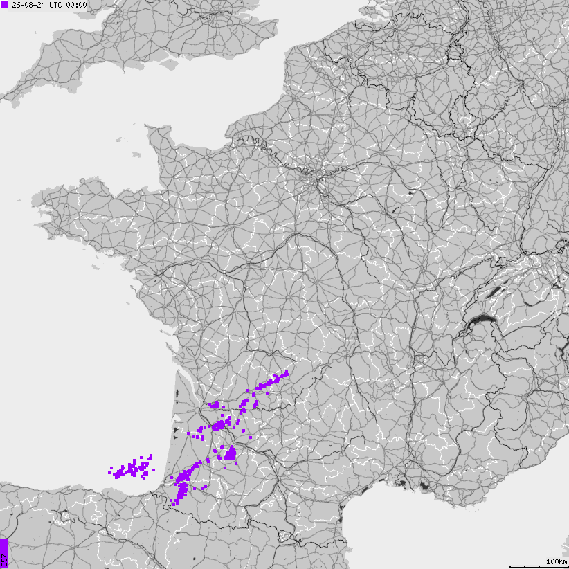 Mapa wyładowań atmosferycznych Francji