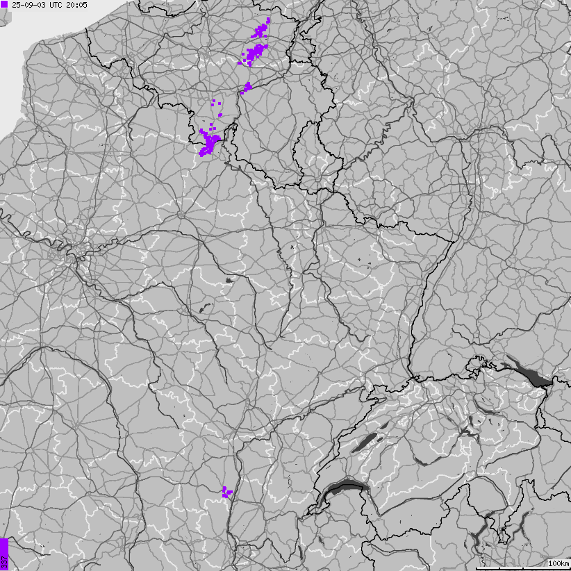 Mapa wyładowań atmosferycznych Francji