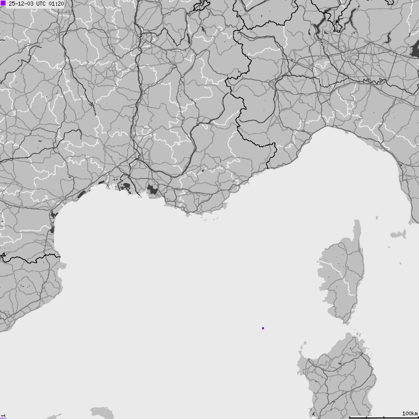 Mapa wyładowań atmosferycznych Francji