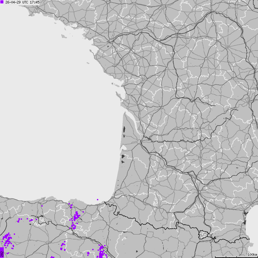 Mapa wyładowań atmosferycznych Francji