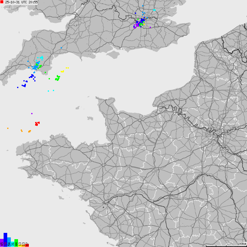 Mapa wyładowań atmosferycznych Francji