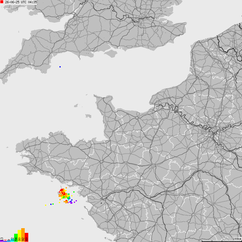 Mapa wyładowań atmosferycznych Francji