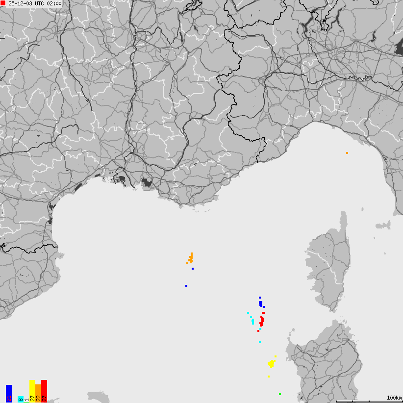 Mapa wyładowań atmosferycznych Francji