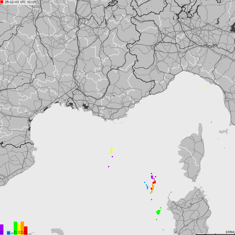 Mapa wyładowań atmosferycznych Francji