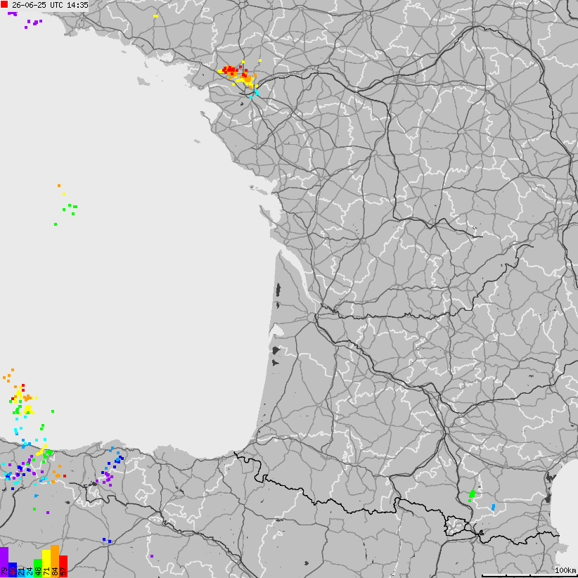 Mapa wyładowań atmosferycznych Francji