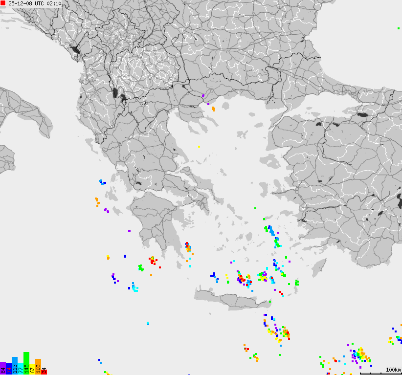 Mapa wyładowań atmosferycznych Grecji